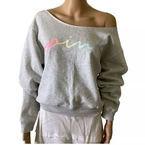 NWOT - PINK Victoria's Secret Gray Off-Shoulder Sweatshirt new without tags.